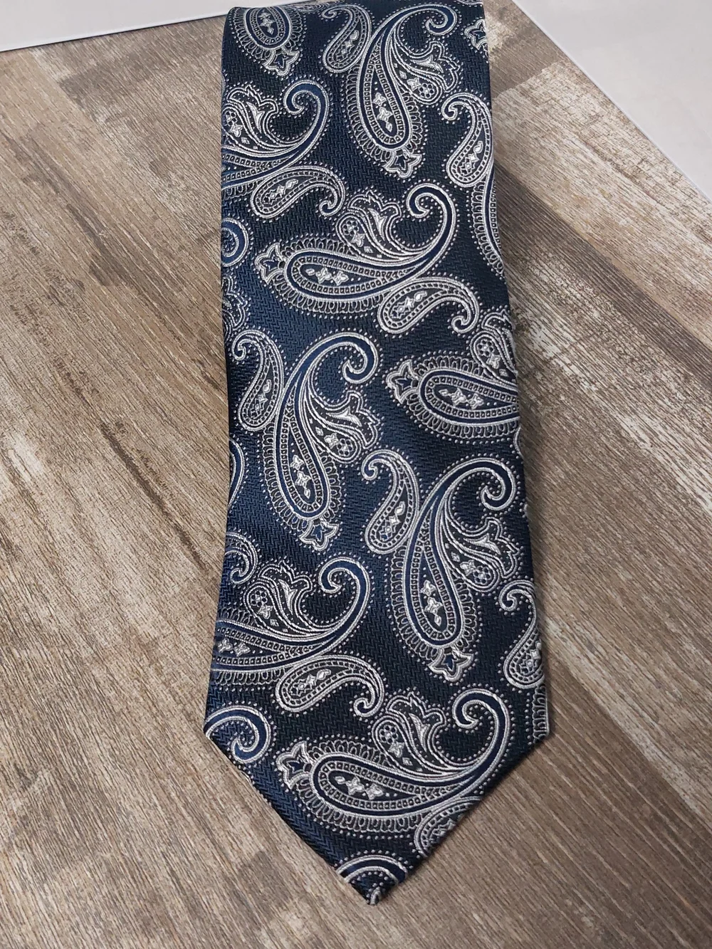 Navy Paisley Men's Tie with White Accents
